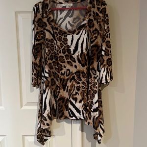 Chaus New York XL women’s long sleeve cheetah tunic asymmetrical top